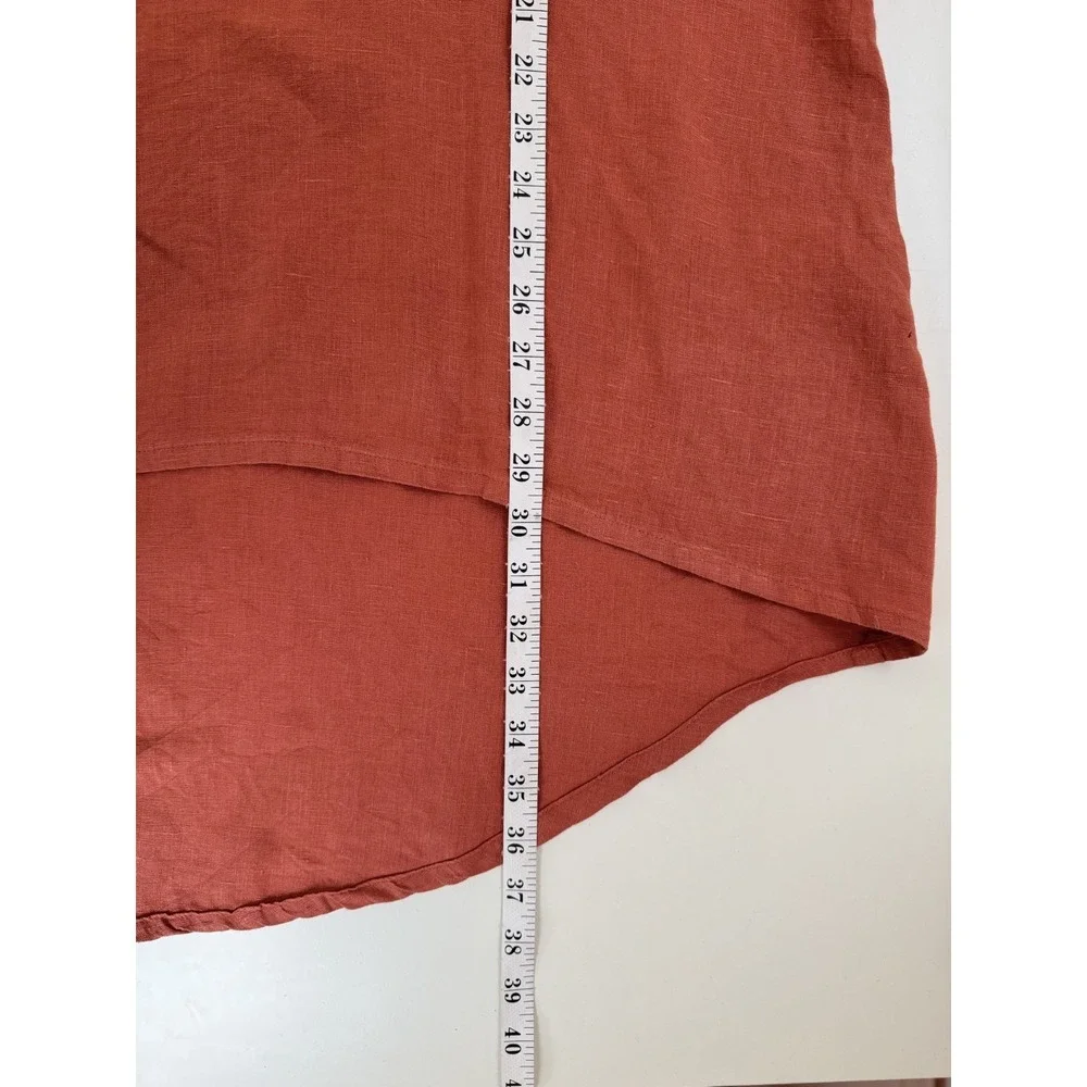 Bryn Walker Linen Tunic Top‎ Women Size L Made in USA Rust Orange High Low Hem - Picture 7 of 8